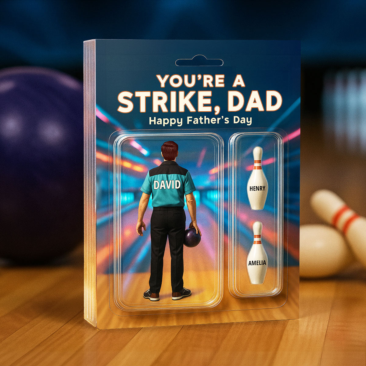 You're A Strike Dad With Kids' Names Custom Figure Personalized Acrylic Block Plaque, Unique Gift For Him, For Dad, For Bowling Lover