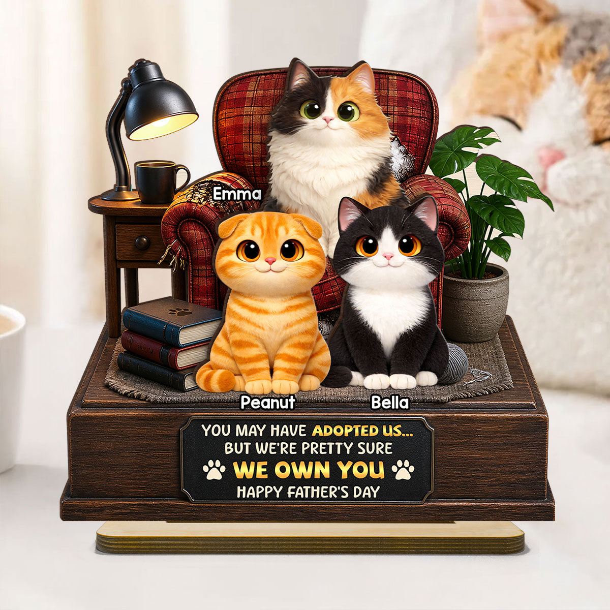 Pretty Sure We Own You - Personalized 2-Layered Wooden Plaque - Funny Gift for Cat Dad