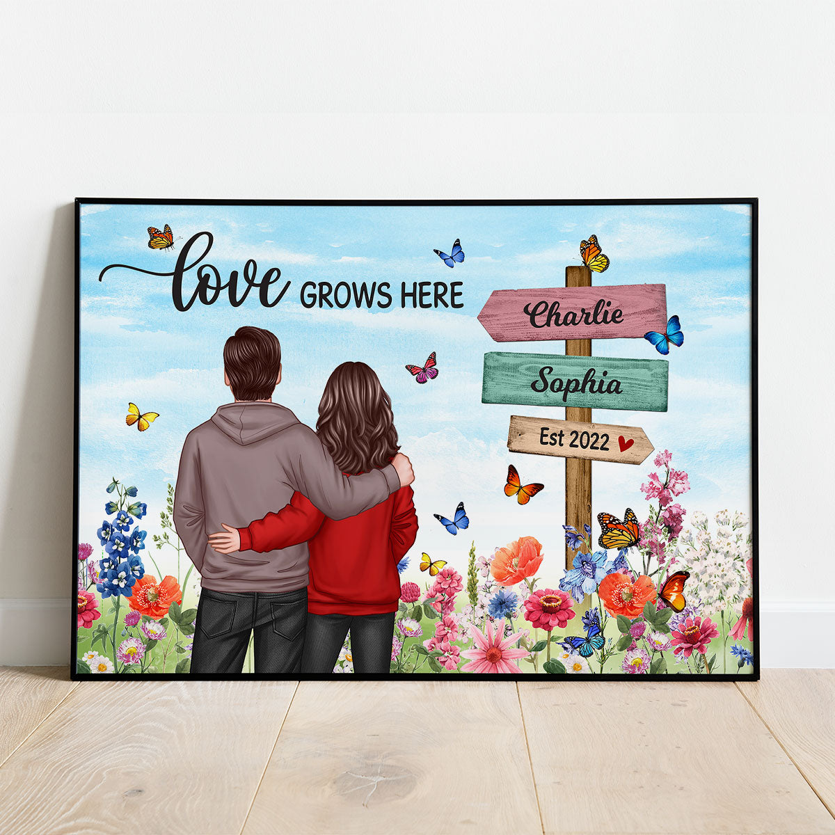 Couple In Flower Garden Sign Personalized Poster, Gift, Anniversary Gift For Couples, For Him, For Her