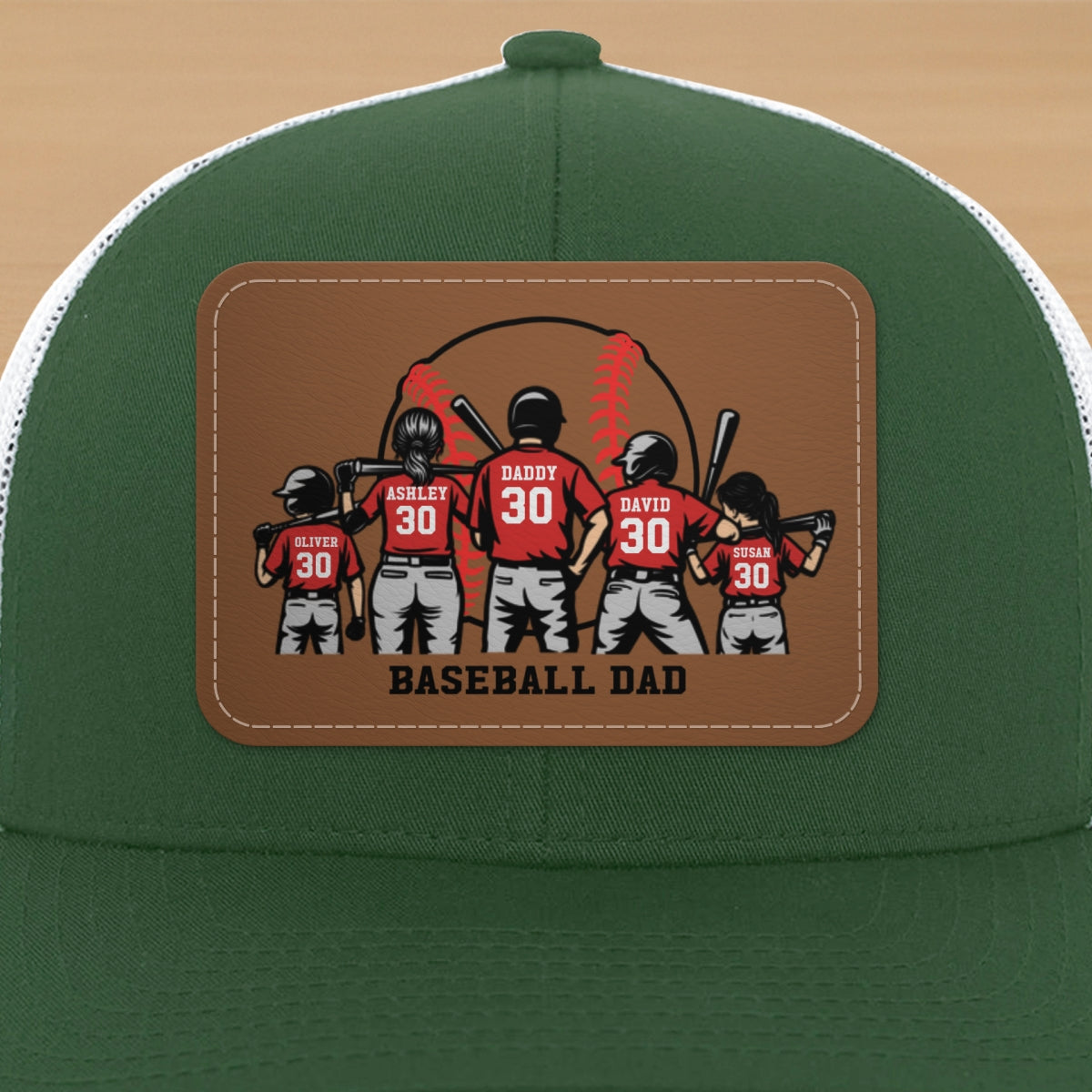 Baseball Dad And Kids Back View Silhoutte Personalized Leather Pacth Hat, Father's Day gift