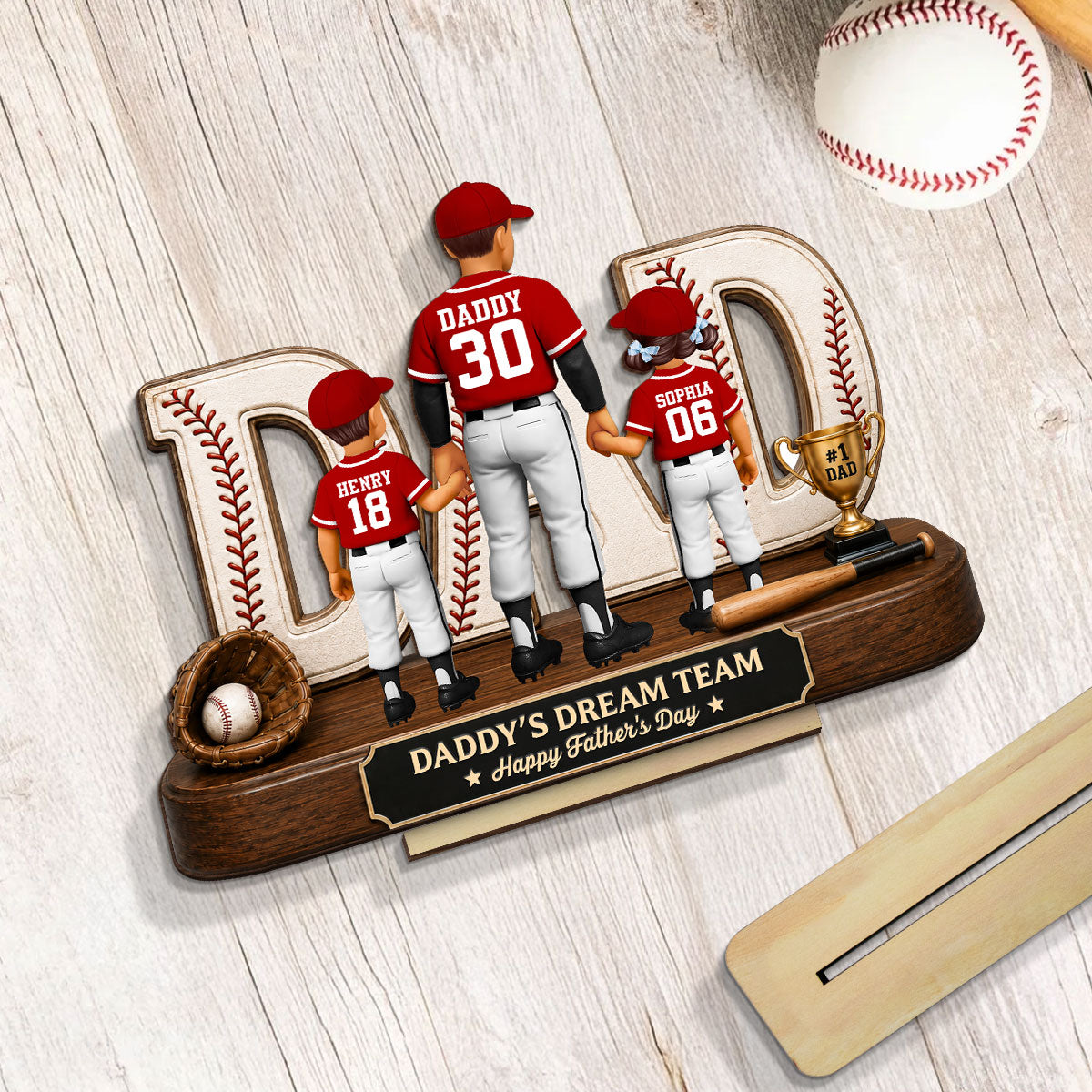 No 1 Baseball Dad Legend We Caught The Best Dad - Personalized 2-Layered Wooden Plaque - Gift For Dad, Husband