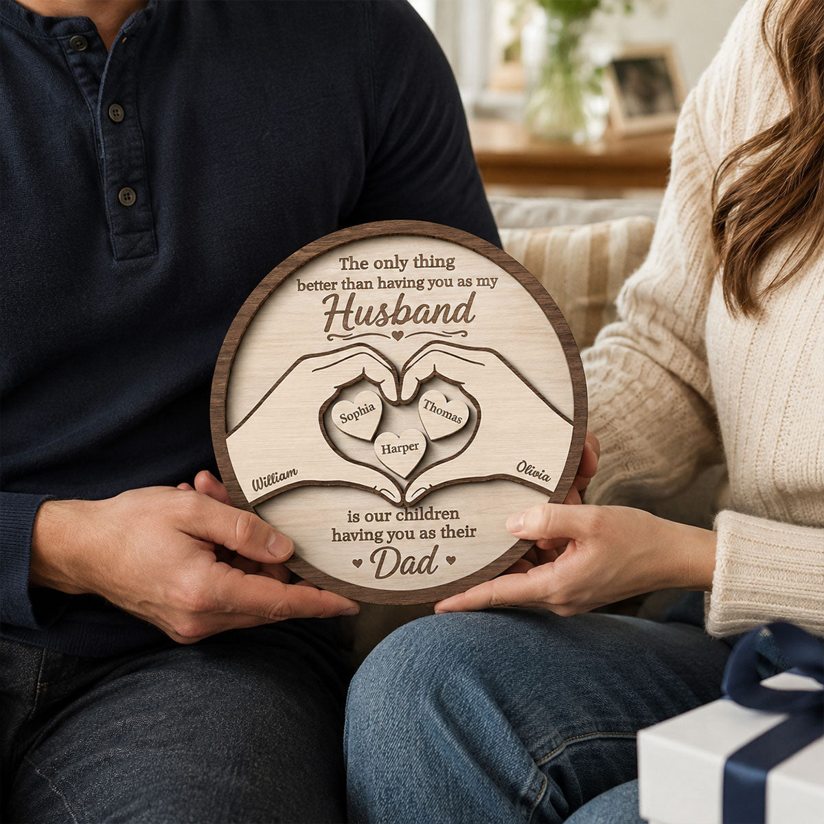 The Only Thing Having You As My Husband Hearts in Hands - Personalized 2-Layered Wooden Plaque - Gift For Husband
