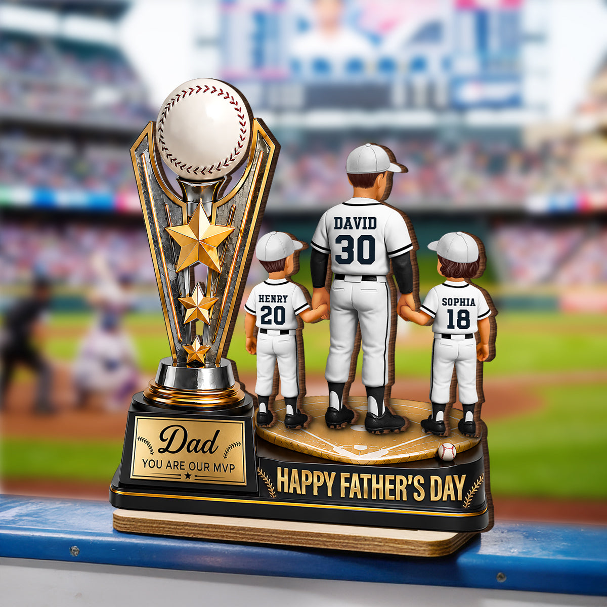 Baseball MVP Dad Trophy - Personalized 2-Layered Wooden Plaque - Gift for Dad, Husband