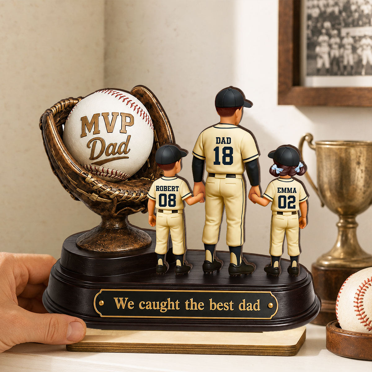 We Caught the Best Dad Baseball Trophy - Personalized 2-Layered Wooden Plaque - Gift for Dad, Husband
