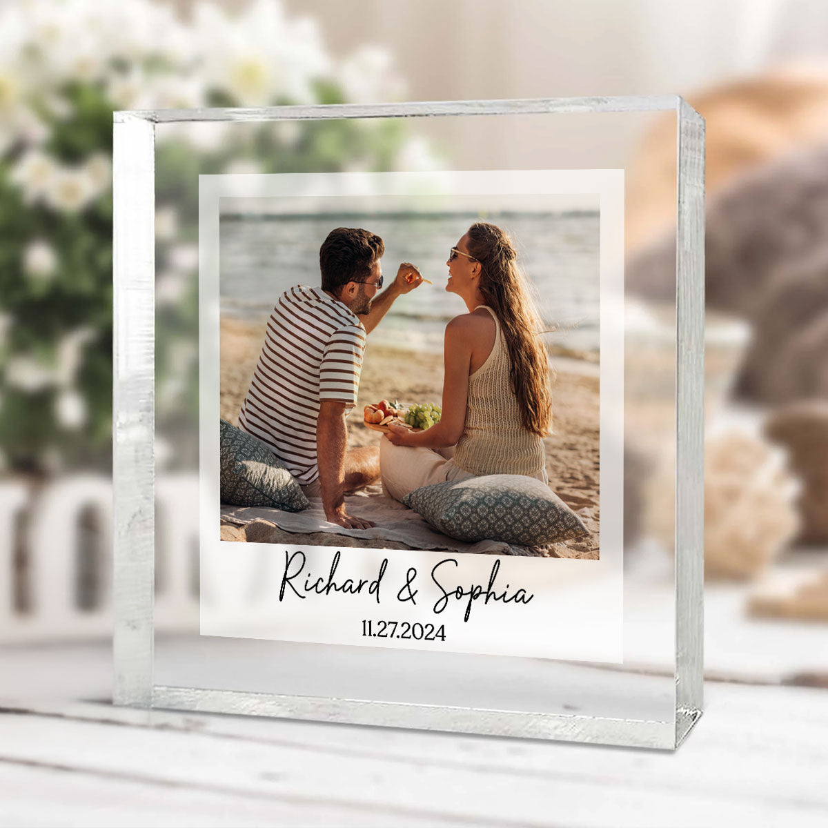 Couple Photo Frame Upload Personalized Acrylic Square Block Plaque, Heartfelt Gift For Couple, For Him, For Her, Boyfriend, Girlfriend, Husband, Wife