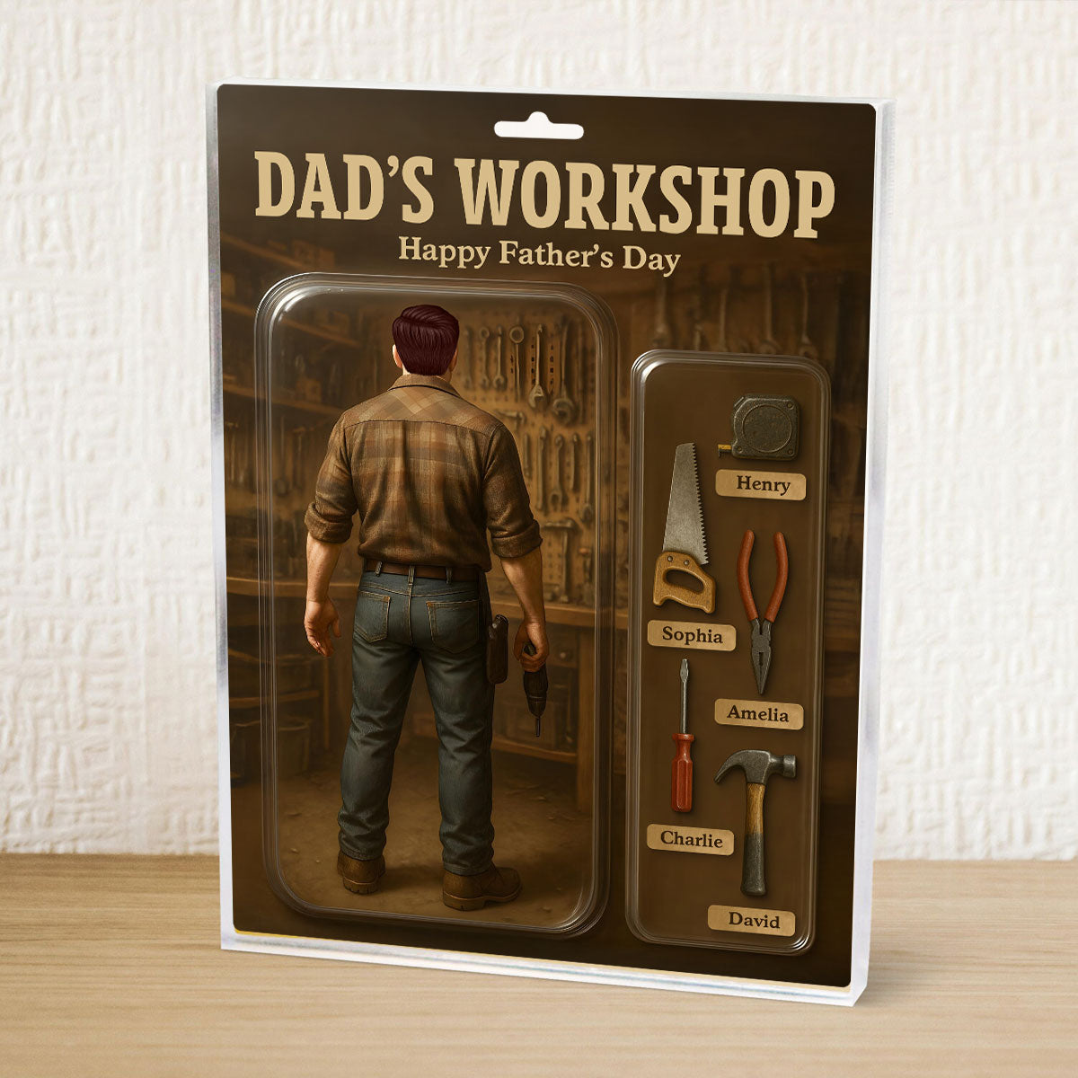Dad's Workshop With Kids' Names Grandpa's Workshop Custom Figure Personalized Acrylic Block Plaque, Unique Gift For Him, For Dad, For Grandpa