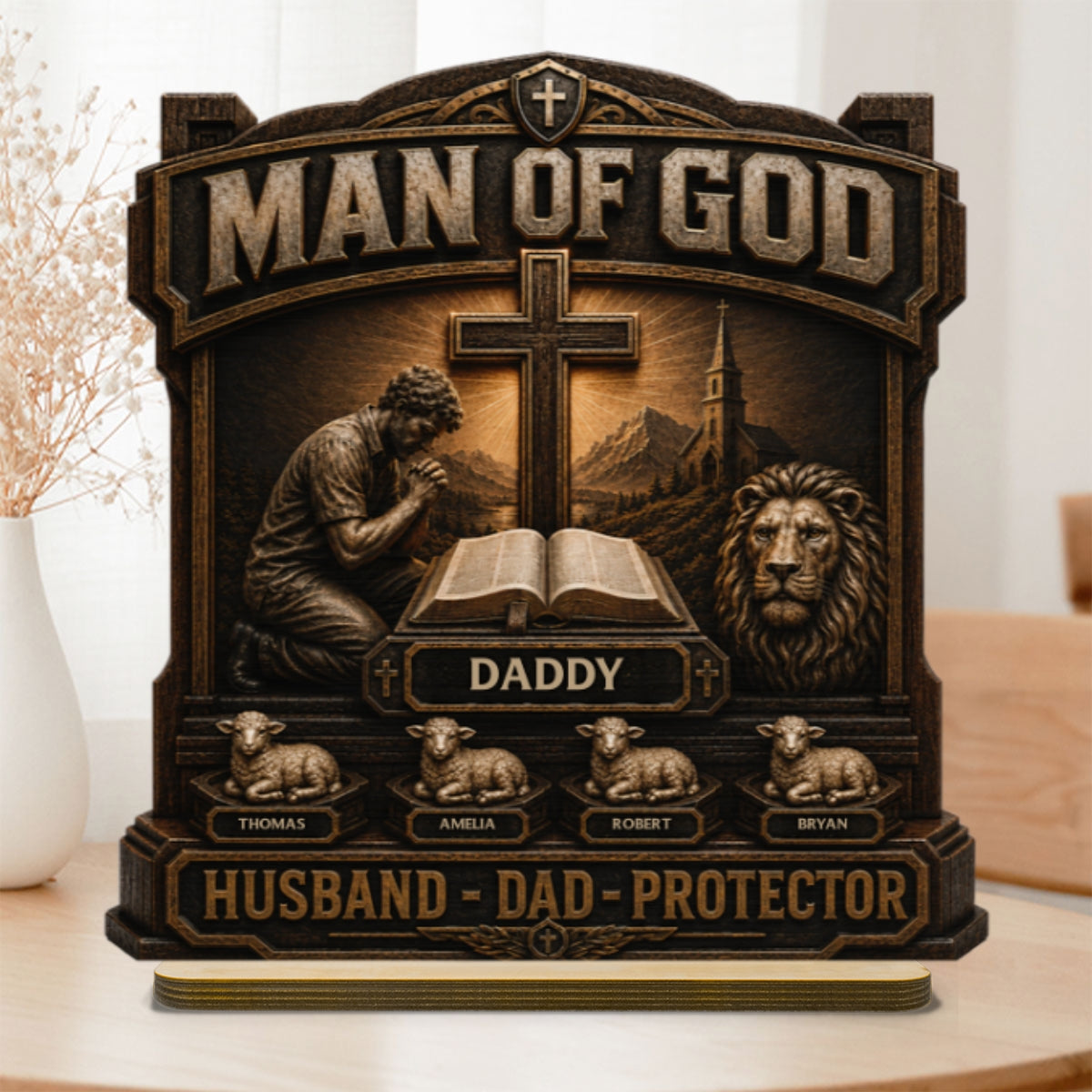 Man Of God - Personalized 2-Layered Wooden Plaque - Gift For Dad, Husband, Grandpa, Christian Dad