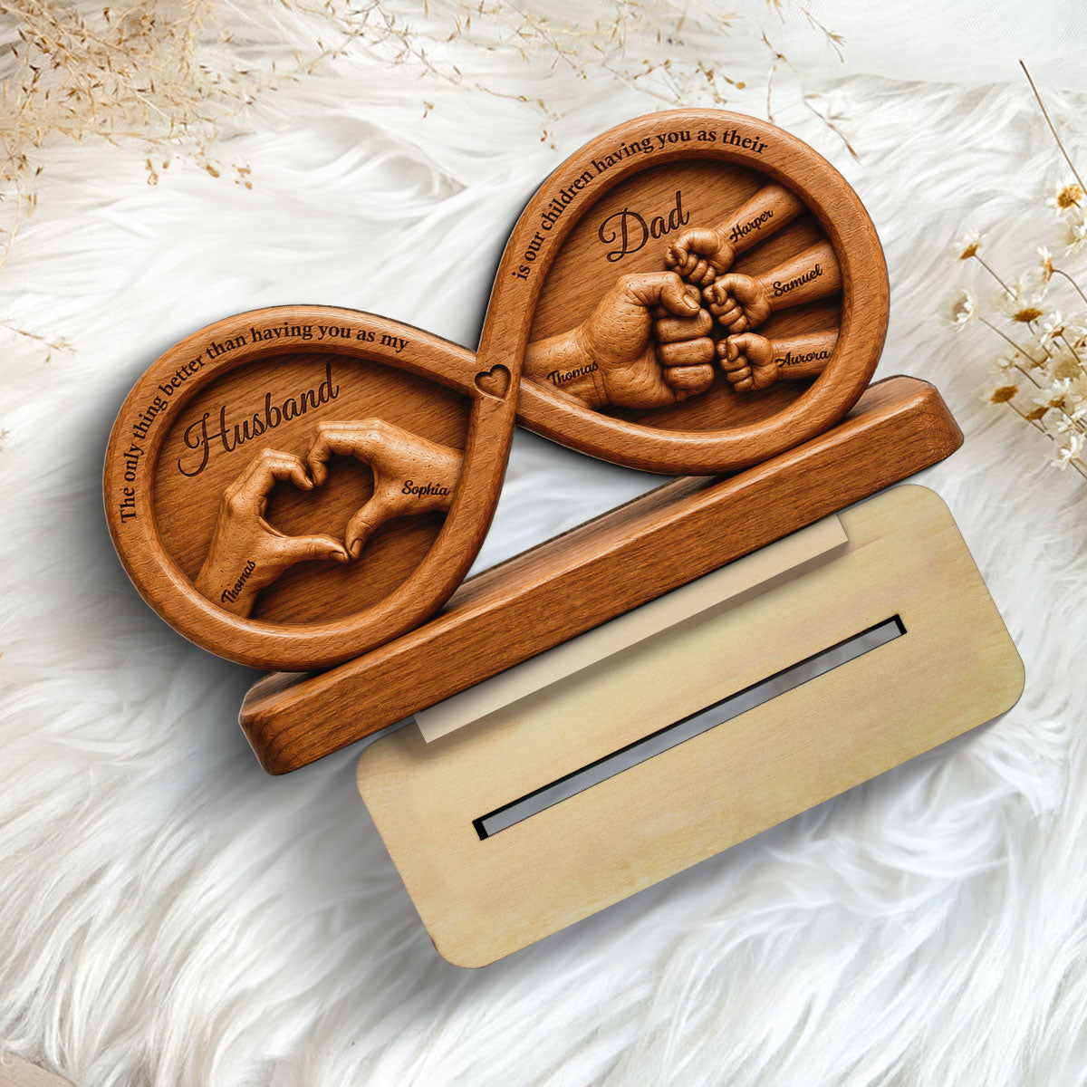 Infinity Love Husband And Dad Fist Bump 2D Flat - Personalized 2-Layered Wooden Plaque - Gift For Dad, Husband