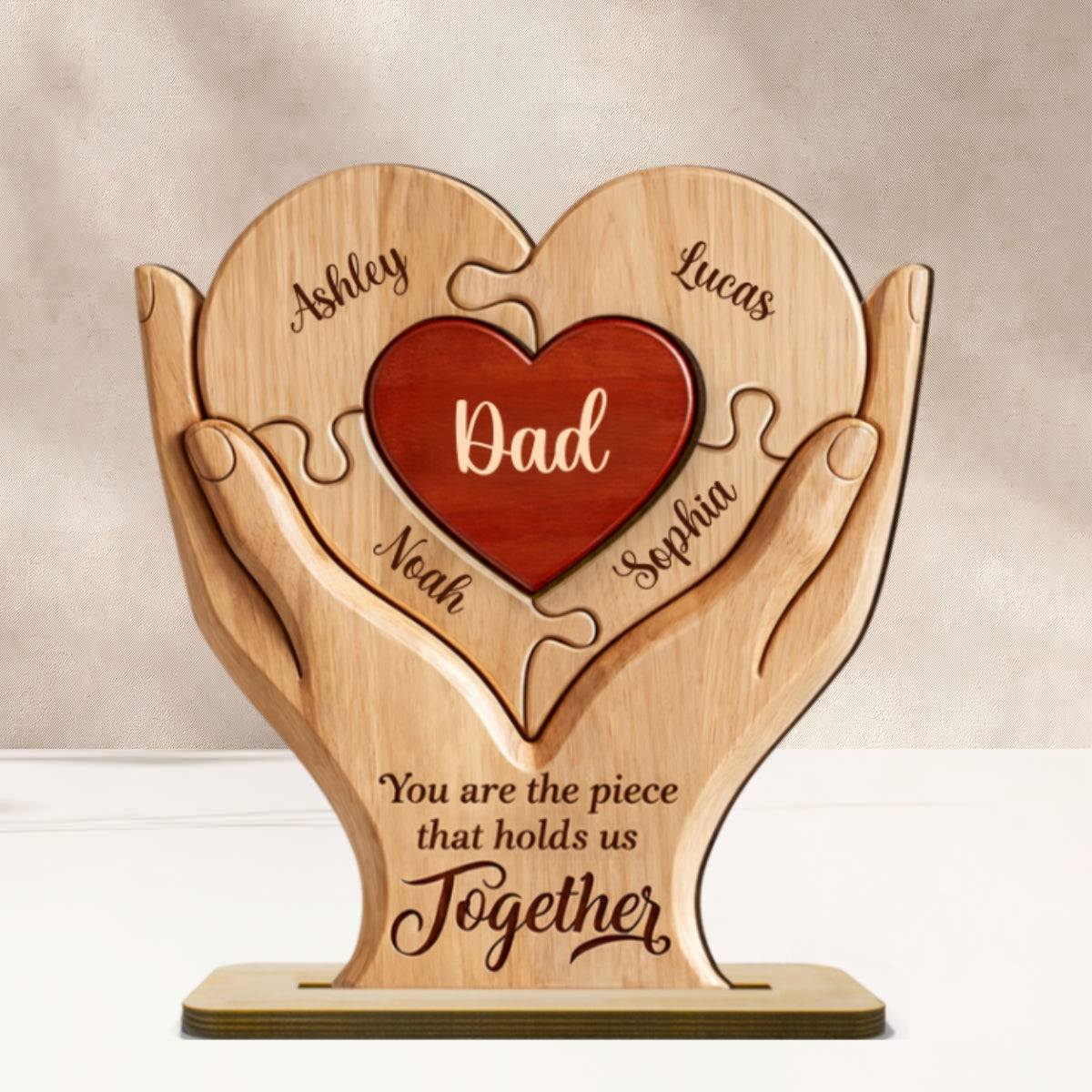 Dad The Piece That Holds Us Together - Personalized 2-Layered Wooden Plaque - Gift for Dad, Husband