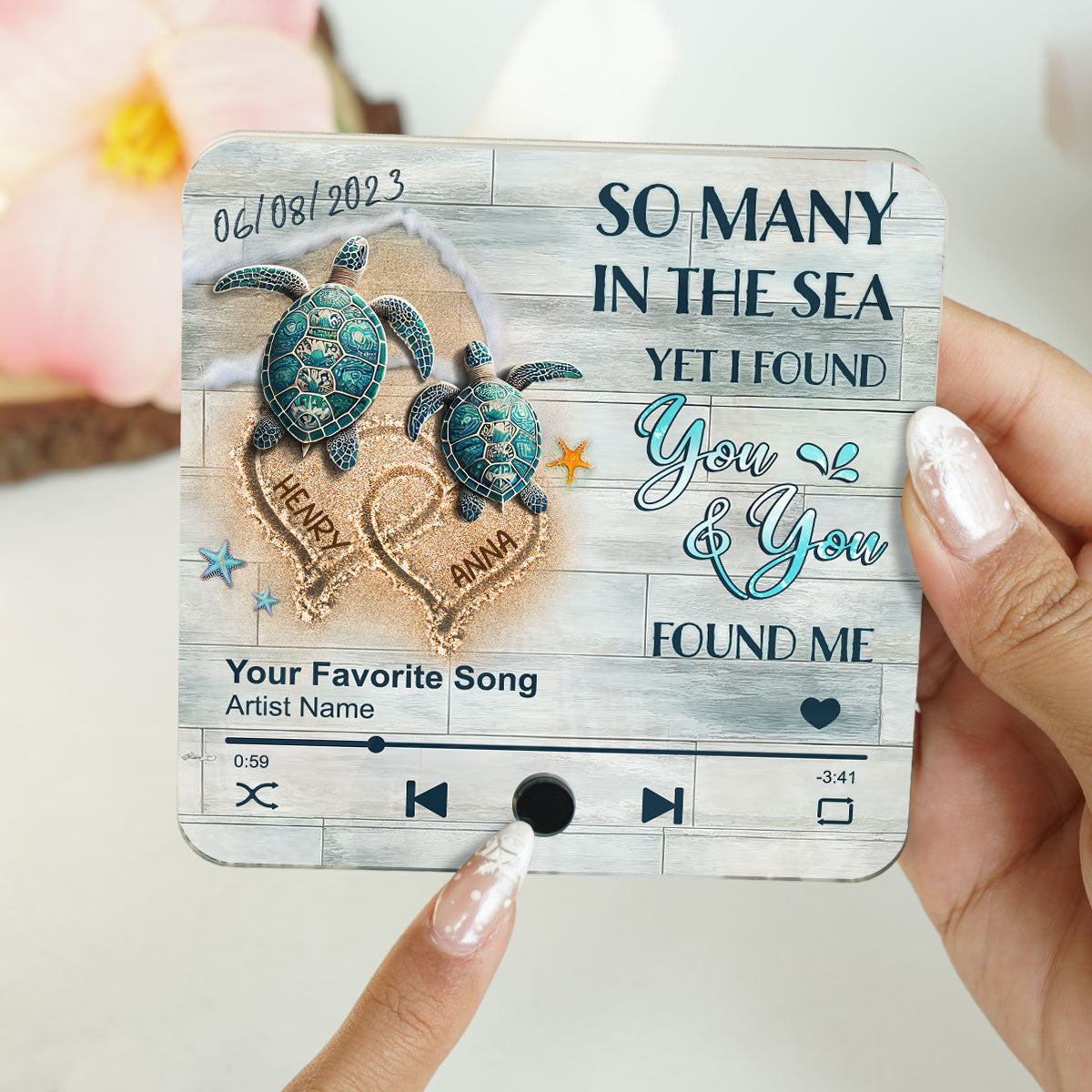 I Found You & You Found Me Sea Turtles Personalized Music Fridge Magnet, Gift For Couple