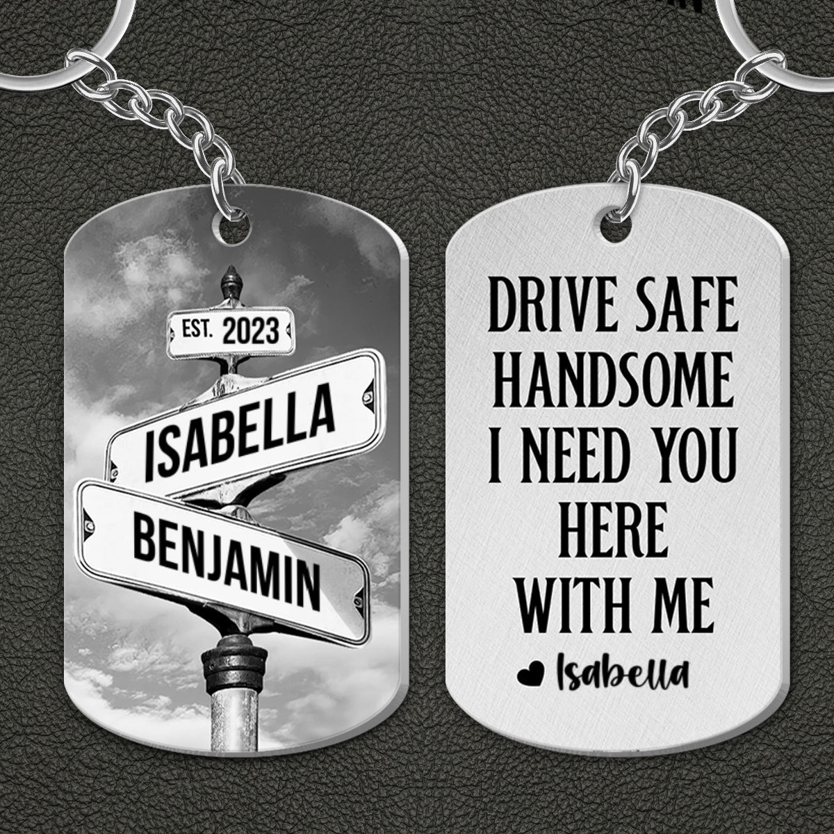 Drive Safe I Need You Vintage Crossroads Street Sign Personalized Metal Keychain, Anniversary Gift For Him, Boyfriend, Husband