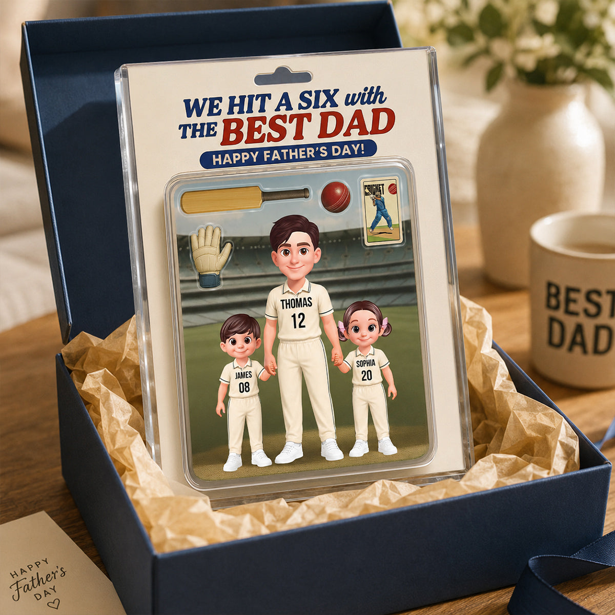 Hit A Six With The Best Dad Cricket Dad - Personalised Acrylic Block Plaque - Gift