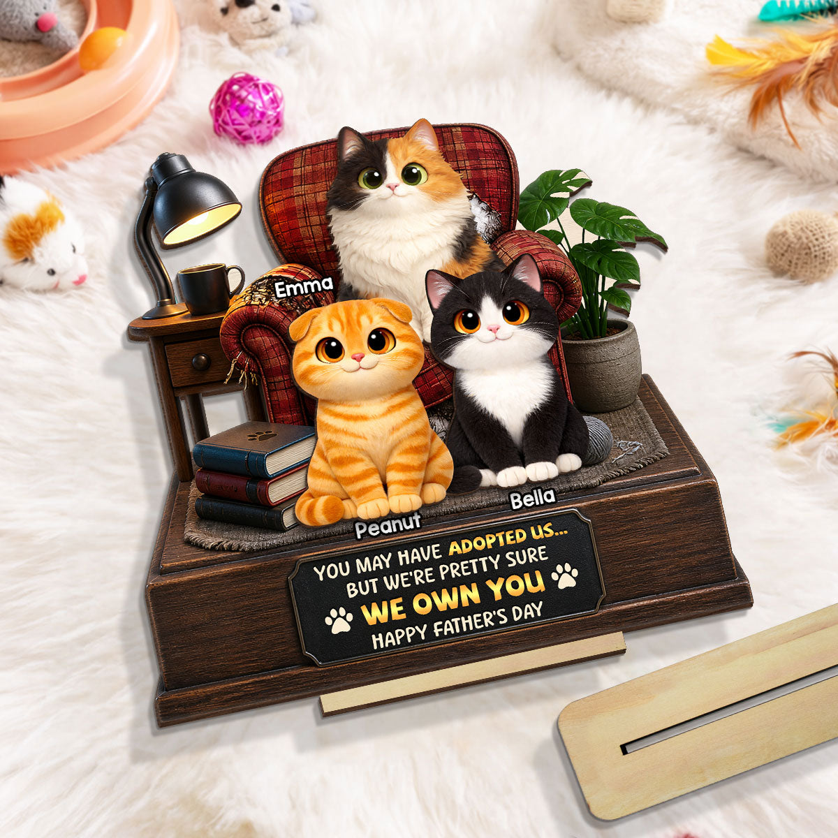 Pretty Sure We Own You - Personalized 2-Layered Wooden Plaque - Funny Gift for Cat Dad