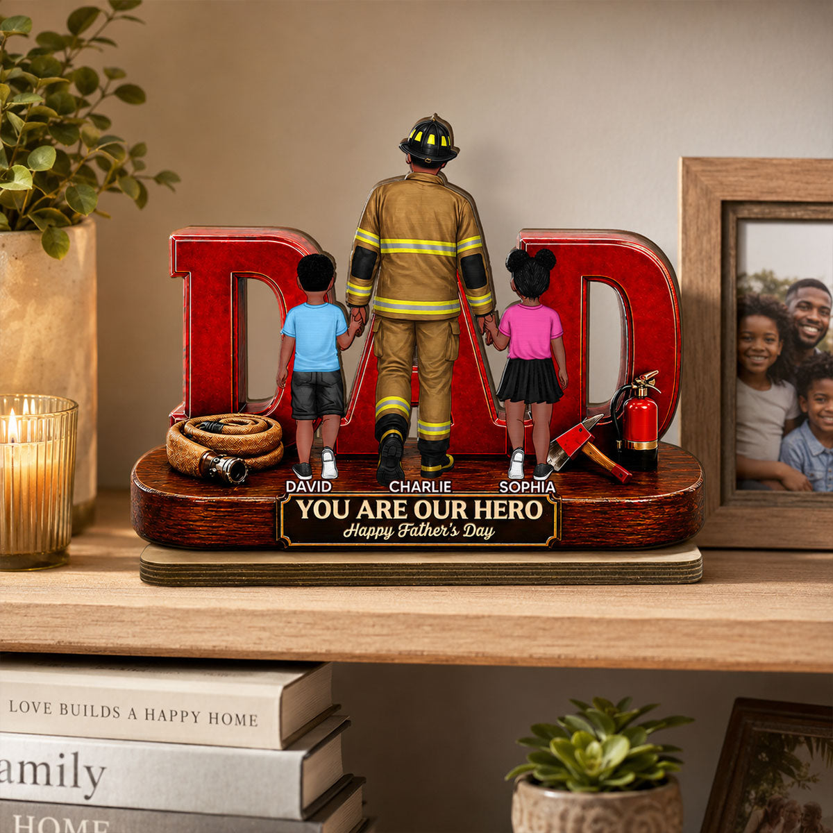 Proud Firefighter Dad You Are Our Hero - Personalized 2-Layered Wooden Plaque - Gift For Dad
