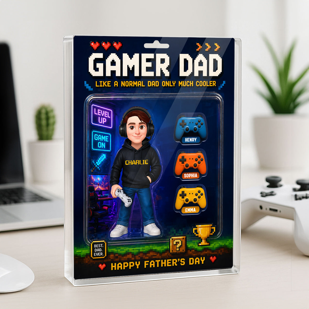 Gamer Dad More Cooler - Personalized Acrylic Block Plaque - Gift For Gamer Dad, Husband