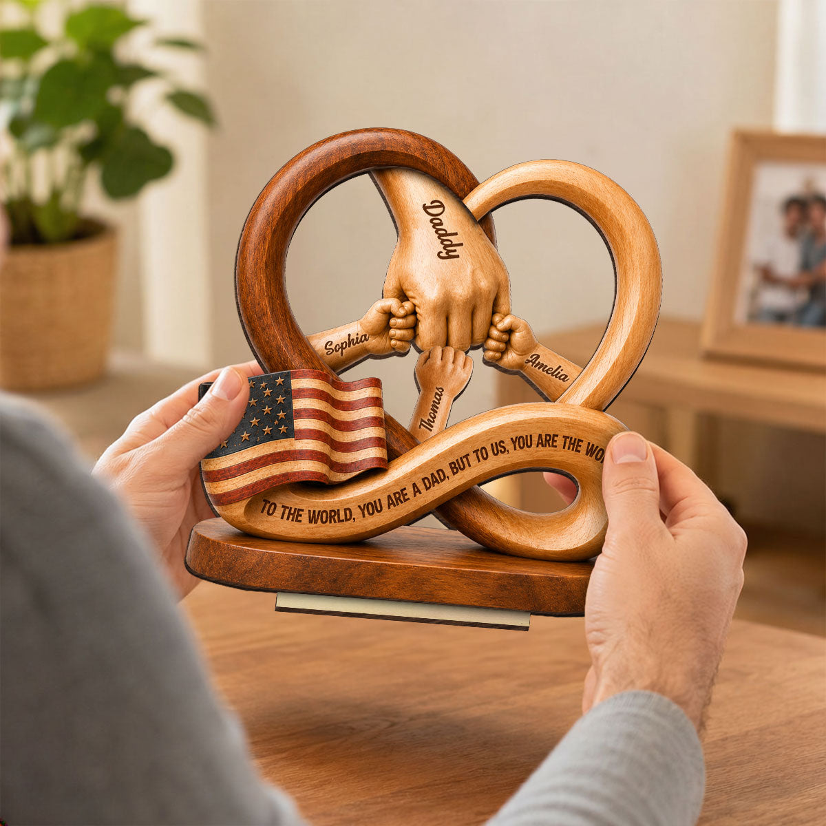 Dad to Us You Are the World - Personalized 2-Layered Wooden Plaque - Gift for Dad, Husband