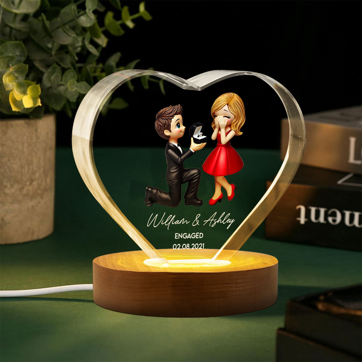 Marriage Proposal 3D Effect Personalized Crystal Heart LED, Engagement Gift for her, Free Delivery