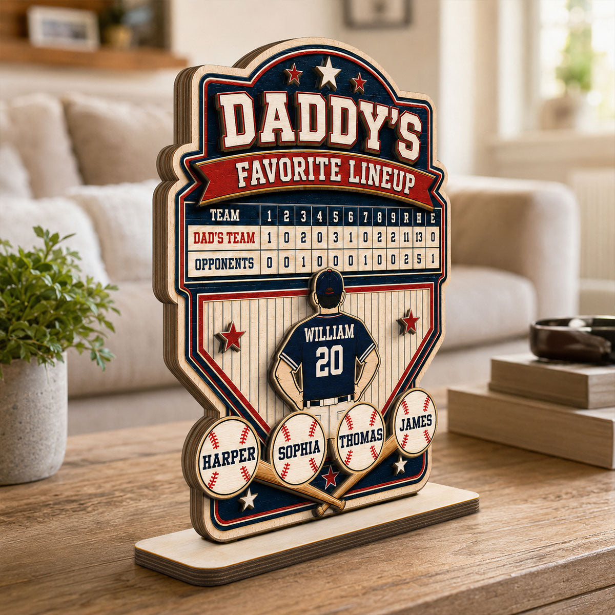 Baseball Dad Favorite Lineup - Personalized Wooden Plaque - Gift for Dad, Husband