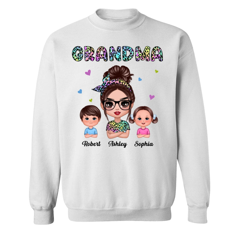 Colorful Leopard Pattern Grandma And Grandkids Gift For Grandma Personalized Shirt