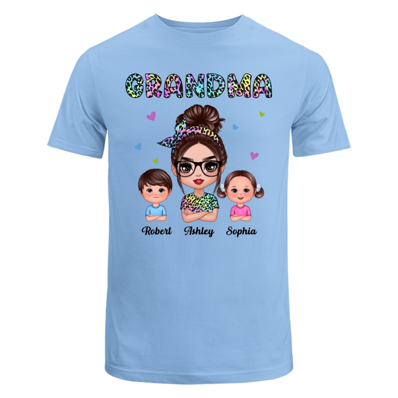 Colorful Leopard Pattern Grandma And Grandkids Gift For Grandma Personalized Shirt