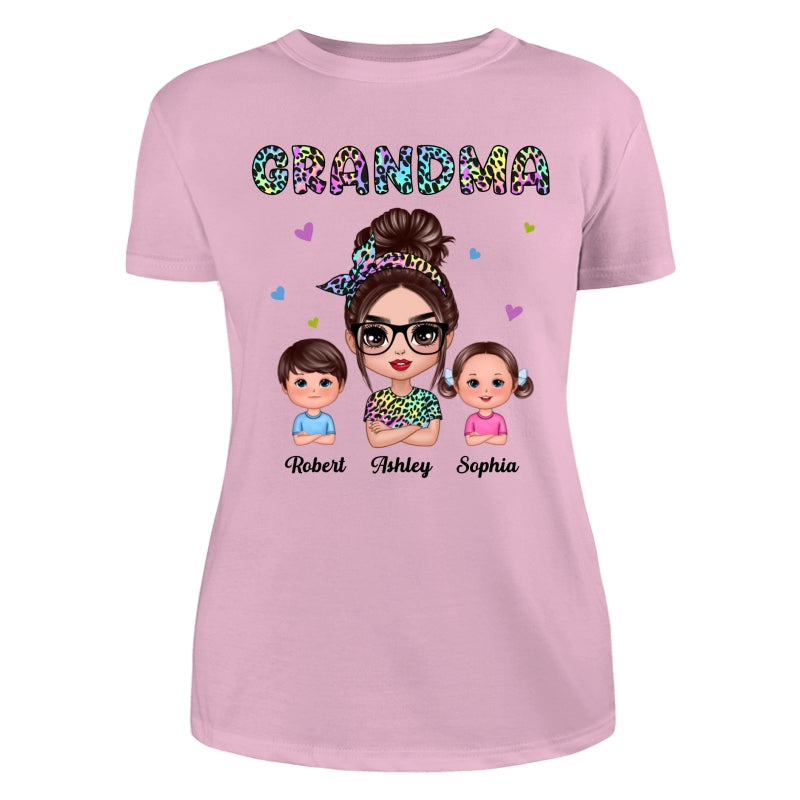 Colorful Leopard Pattern Grandma And Grandkids Gift For Grandma Personalized Shirt