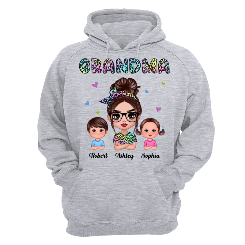 Colorful Leopard Pattern Grandma And Grandkids Gift For Grandma Personalized Shirt