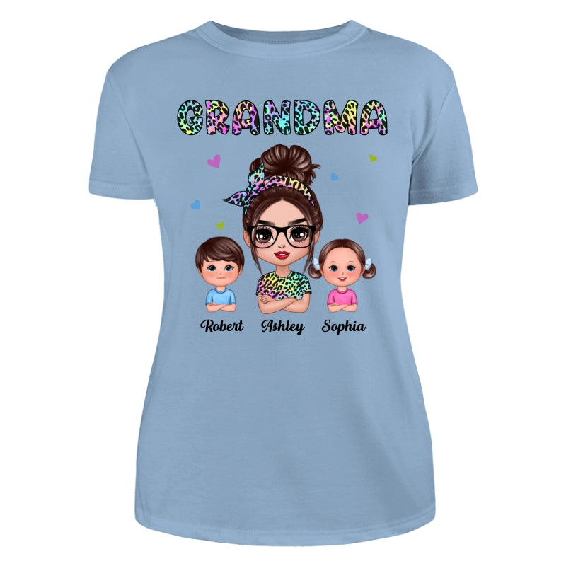 Colorful Leopard Pattern Grandma And Grandkids Gift For Grandma Personalized Shirt