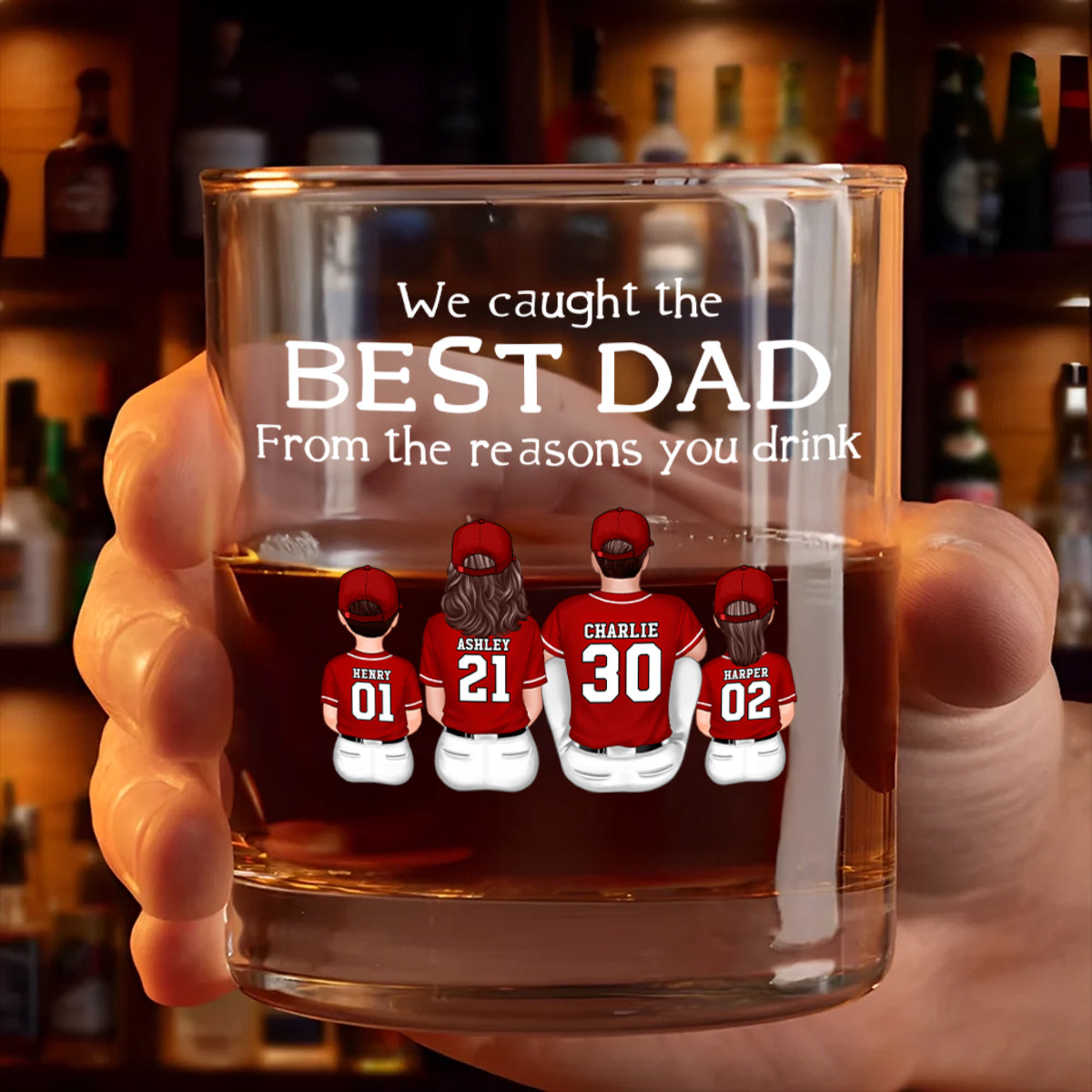 We Caught the Best Dad, From the Reasons You Drink Personalized Whiskey Glass, Father's Day Gift for Baseball Dad
