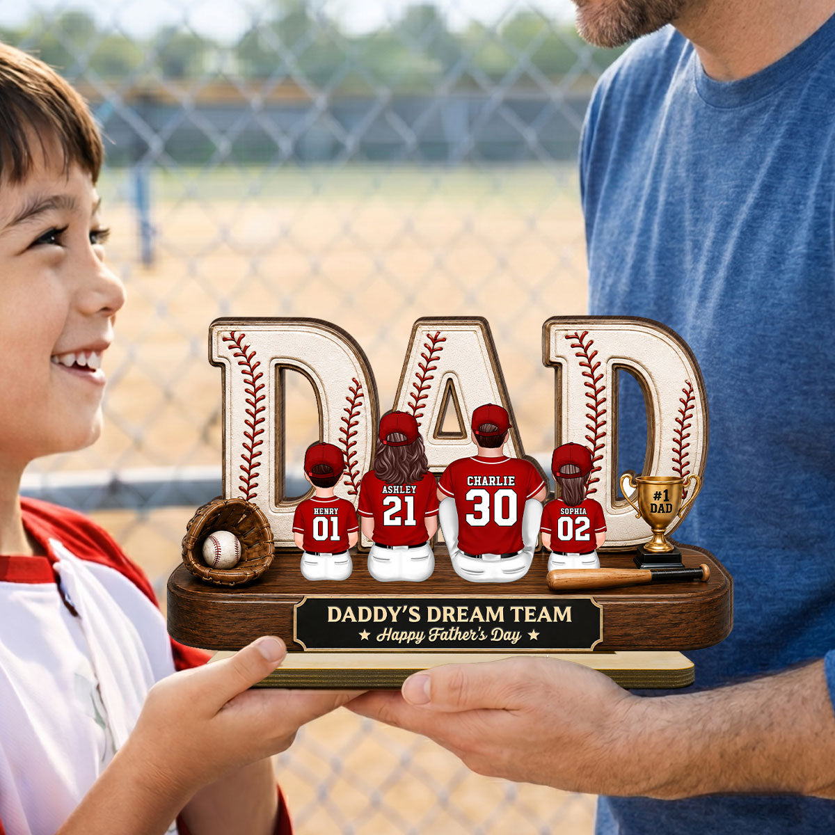 Baseball Daddy's Dream Team - Personalized 2-Layered Wooden Plaque - Unique Trending Gift For Dad, Husband, Baseball Fans