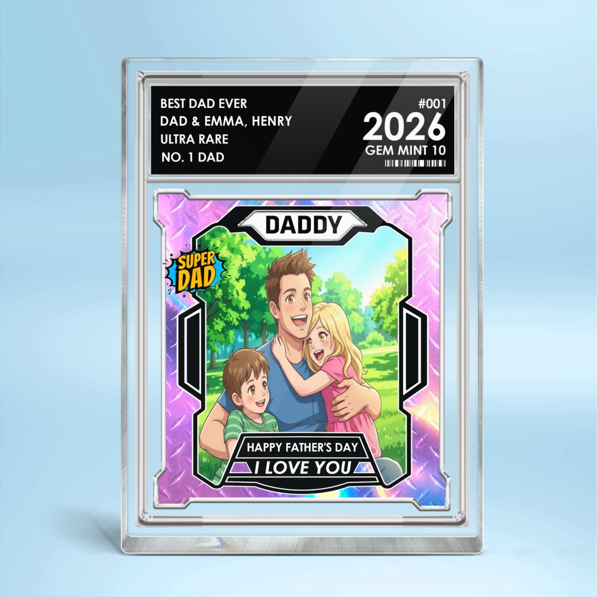 Dad Of The Year Trading Card Cartoon Style - Personalized Acrylic Block Plaque - Gift For Dad, Husband
