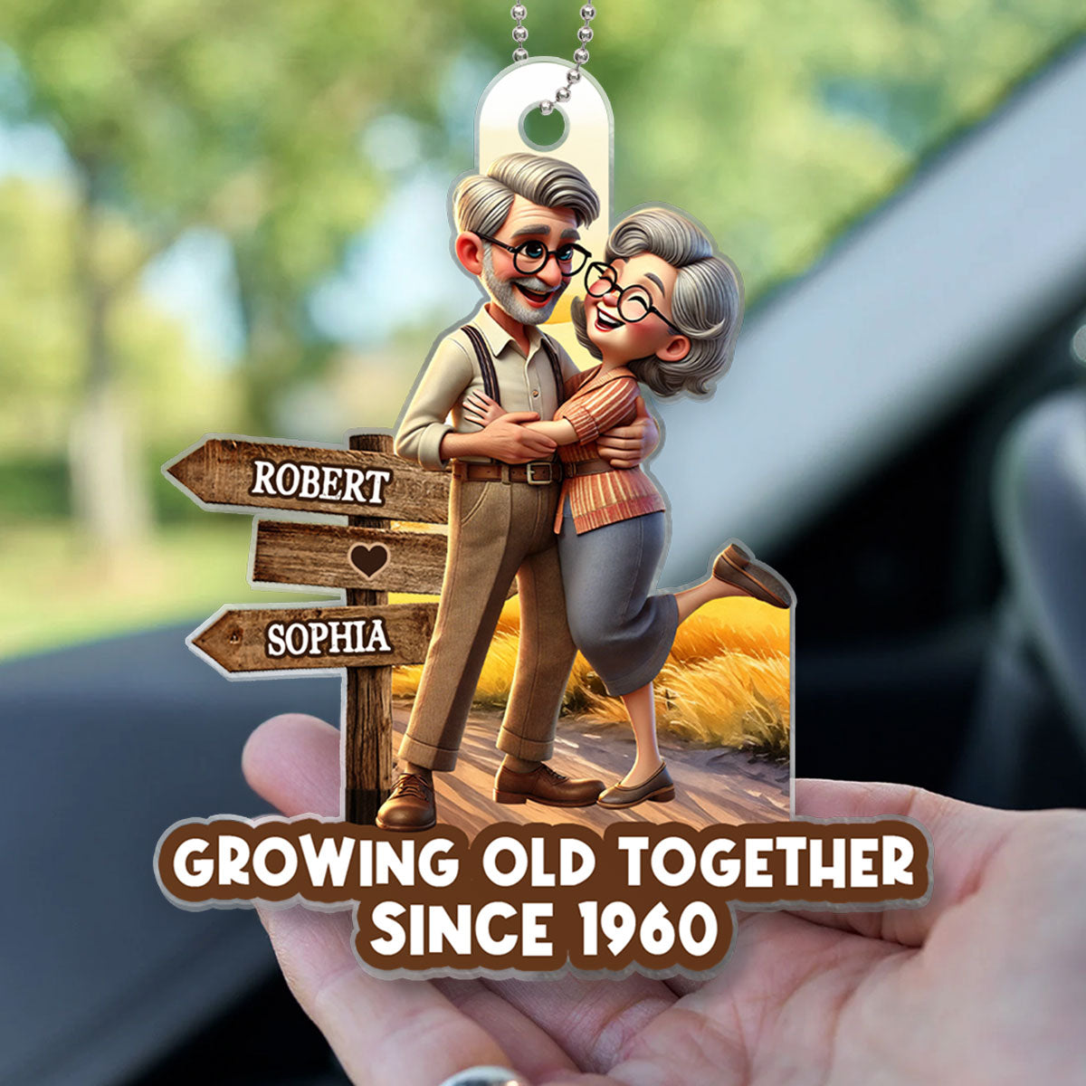 Growing Old Together Personalized Car Hanger Ornament, Anniversary For Him, For Her, Husband, Wife