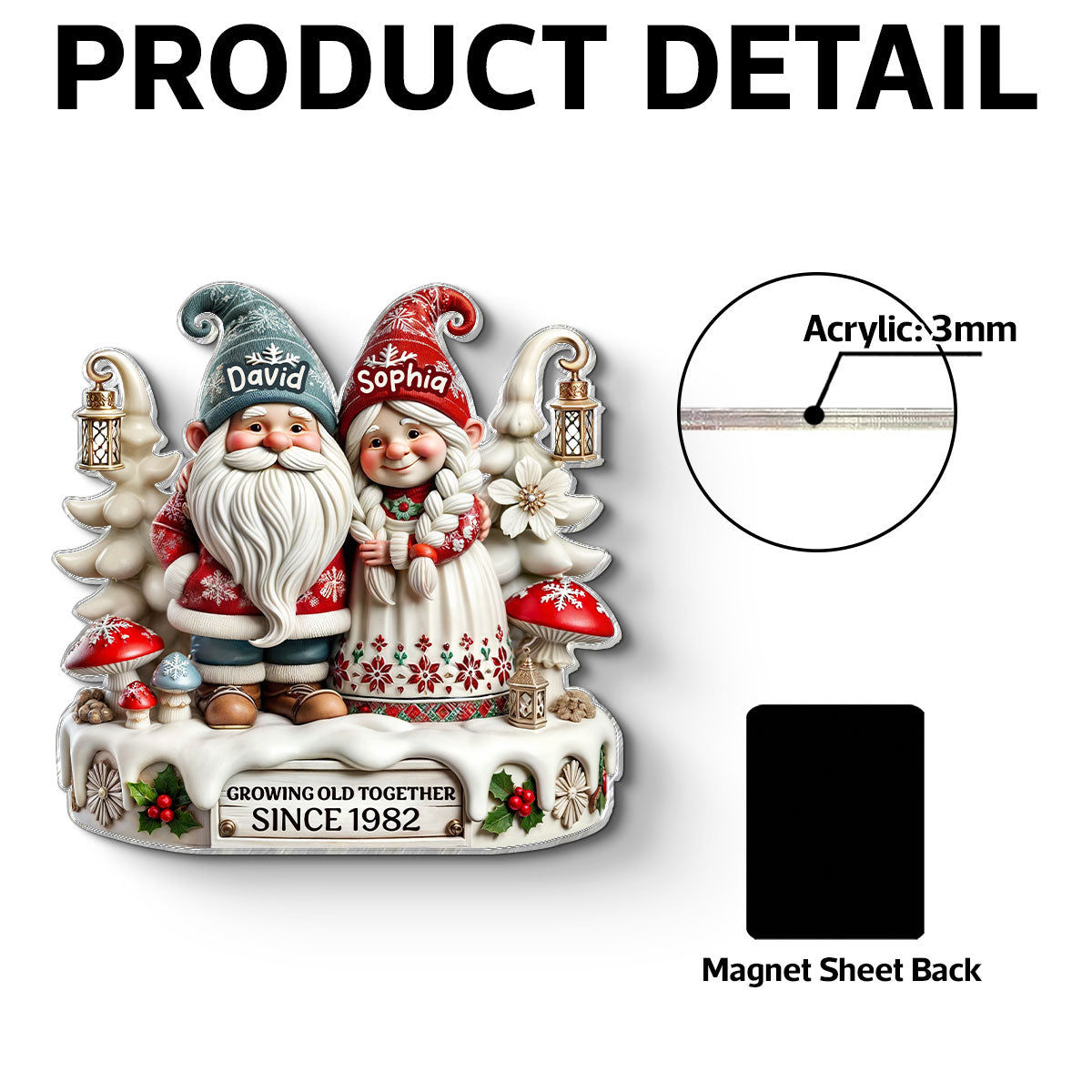 3D Effect Gnome Couple Together Personalized Acrylic Fridge Magnet, 2025 Heartfelt Gift, Anniversary Gift For Couple, For Him, For Her, Husband, Wife