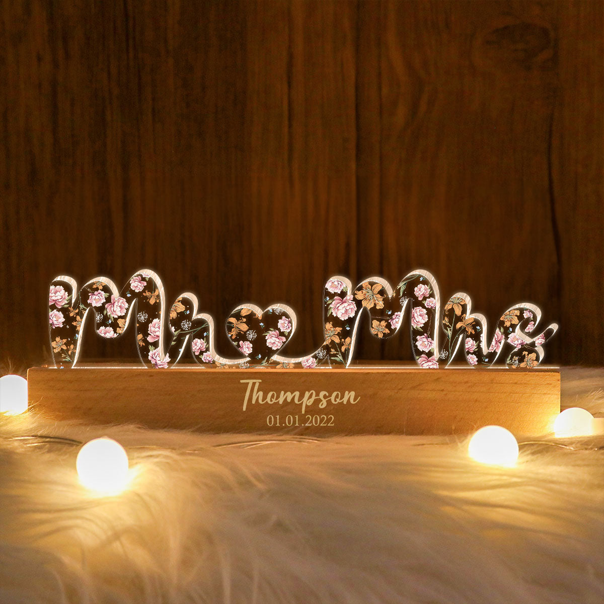 Mr & Mrs Wedding Anniversary Gift for her & for him, Custom Flower Printed LED Night Light