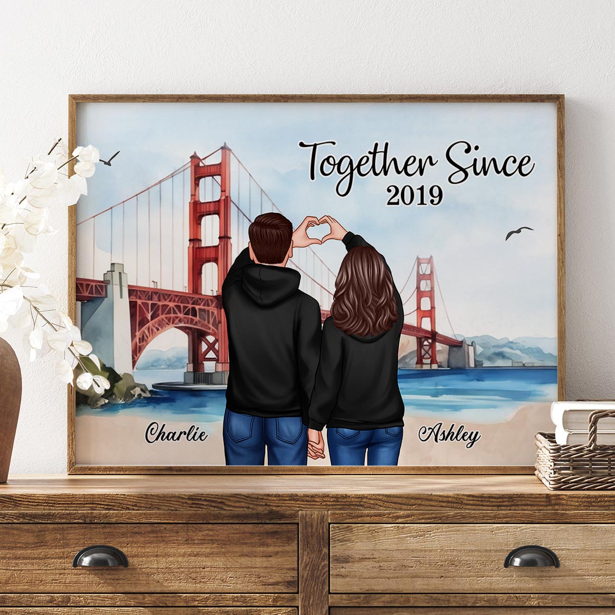 Personalized Couple Bridge Landscape Poster, Gift, Anniversary Gift for Couples