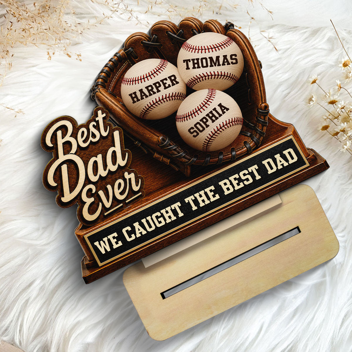 We Caught The Best Dad Baseball Glove - Personalized 2-Layered Wooden Plaque - Happy For Baseball Dad