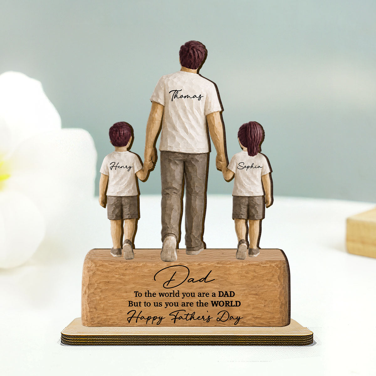 Sentimental Rustic Dad And Kids Walking - Personalized 2-Layered Wooden Plaque - Heartfelt Gift For Dad, Husband