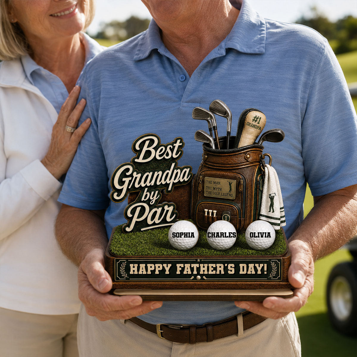 Best Grandpa By Par Custom Kid Name - Personalized 2-Layered Wooden Plaque - Gift For Golf Grandpa, Dad, Husband