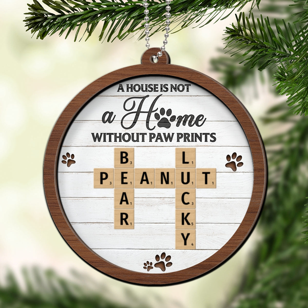 Dogs Cats Pets A House Is Not A Home Without Paw Prints Crossword Art Personalized 2-Layer Wooden Ornament