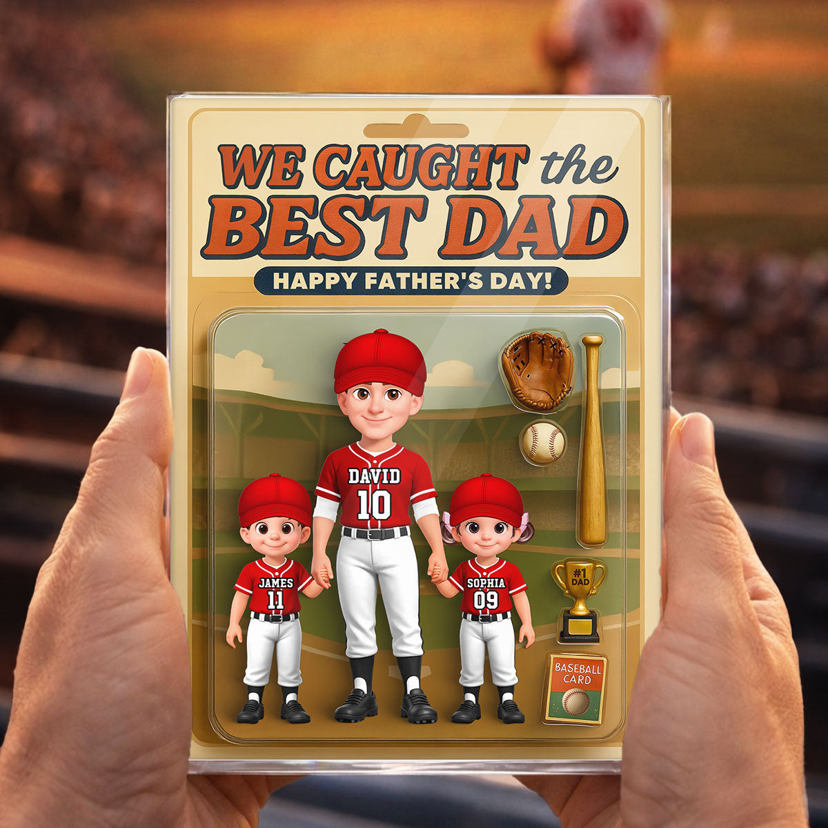 Baseball Things We Caught The Best Dad - Personalized Acrylic Block Plaque - Gift For Baseball Dad