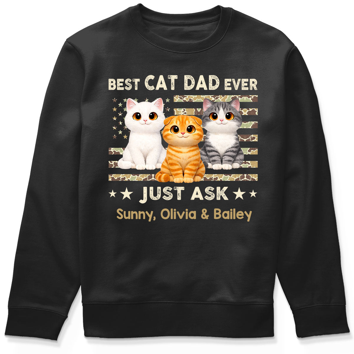 Best Cat Dad Ever Trendy Camouflage Pattern Nation Flag - Personalized Shirt - Father's Day Gift For Cat Dad, Cat Lovers