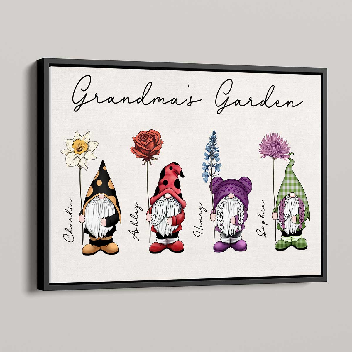 Grandma‘s Garden Vintage Birth Flowers Cute Custom Gnomes Personalized Horizontal Poster