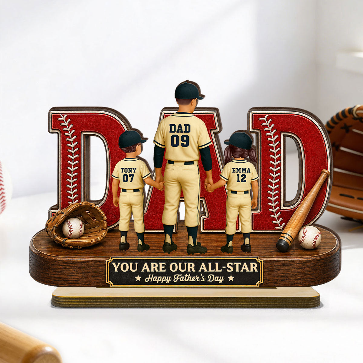 Baseball Dad Legend We Caught The Best Dad - Personalized 2-Layered Wooden Plaque - Gift For Dad