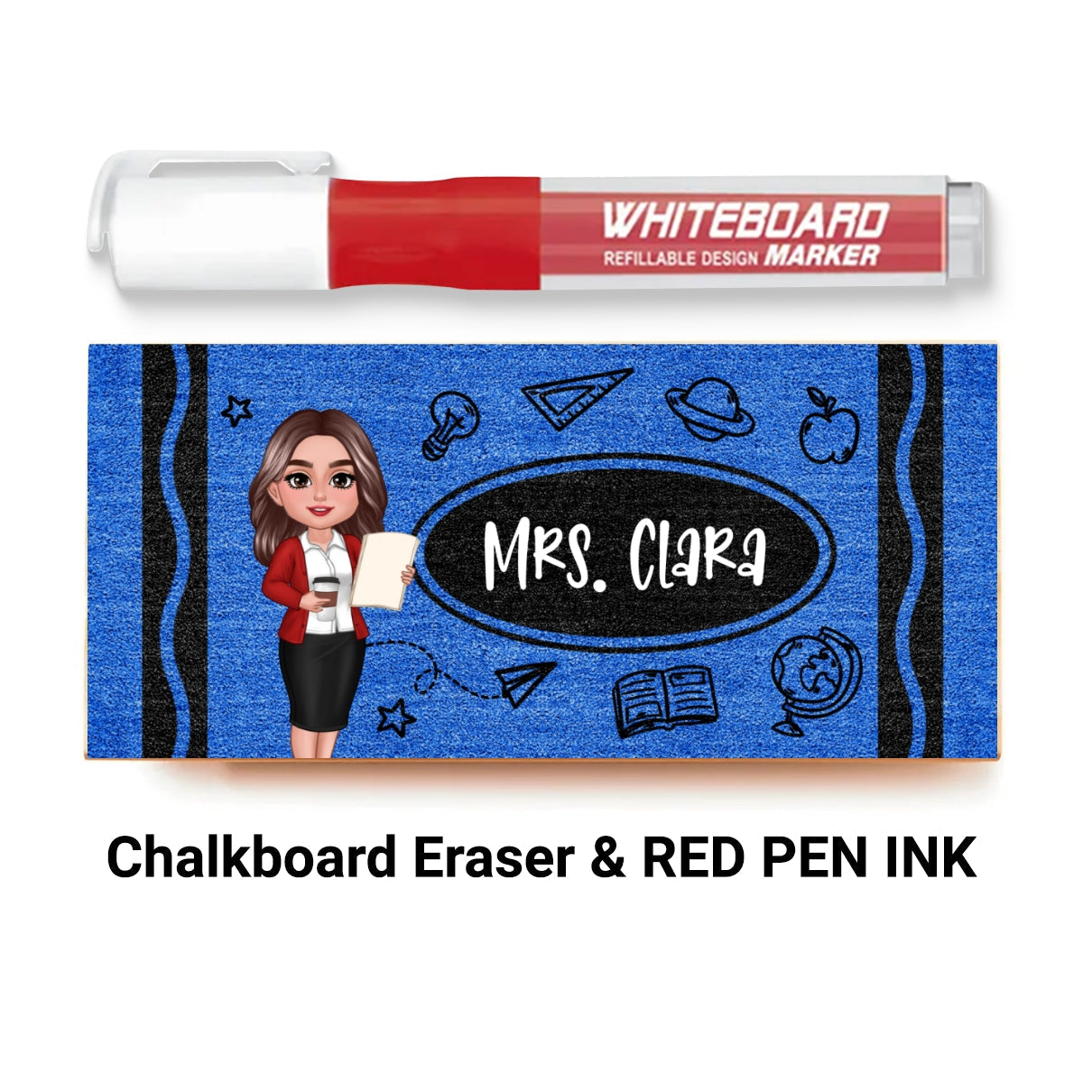 Teacher Crayon Pattern Personalized Chalkboard/Whiteboard Eraser with Marker, Teacher Appreciation Gift, Back To School Gift