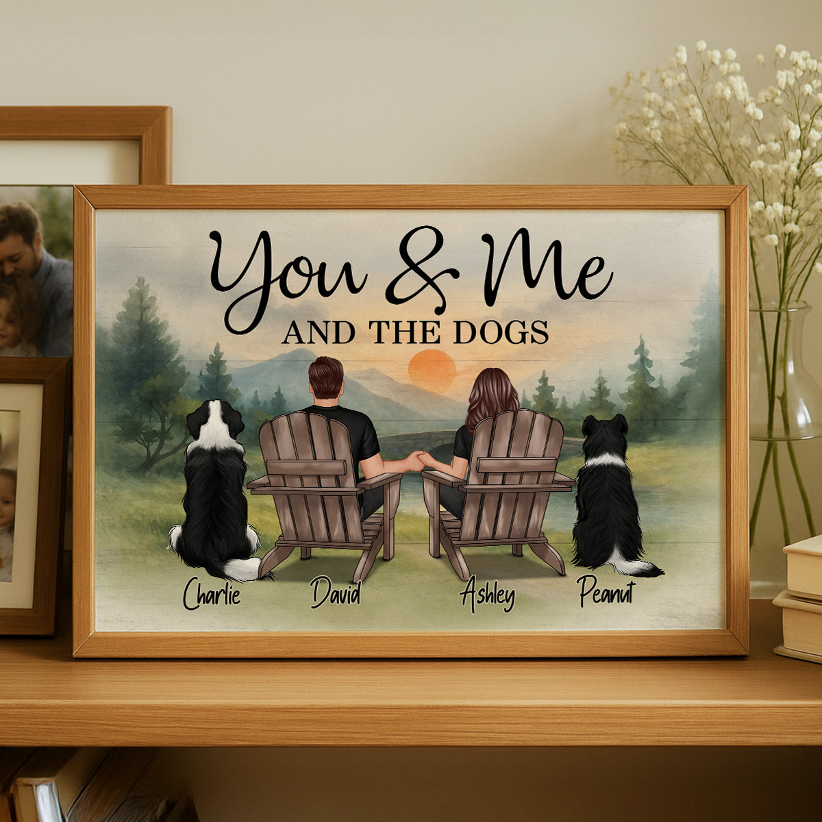 Retro Vintage Mountain Landscape Couple You Me And The Dogs Cats Personalized Poster| Heartfelt Gift For Dogs Lovers, Cats Lovers