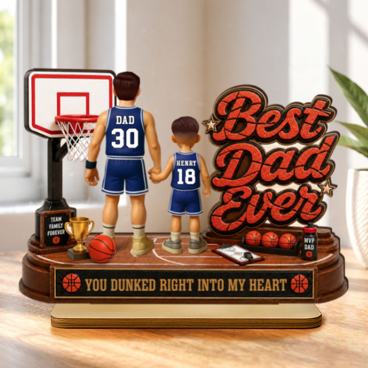 Best Basketball Dad Ever Dunked Right Into Our Hearts - Personalized 2-Layered Wooden Plaque - Gift For Dad, Husband