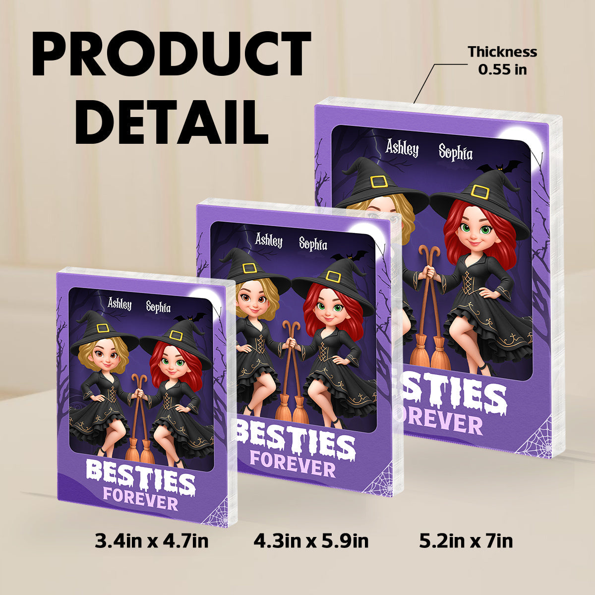 Halloween Witch Besties Sisters In Toy Box 3D Effect Action Figure Personalized Acrylic Block