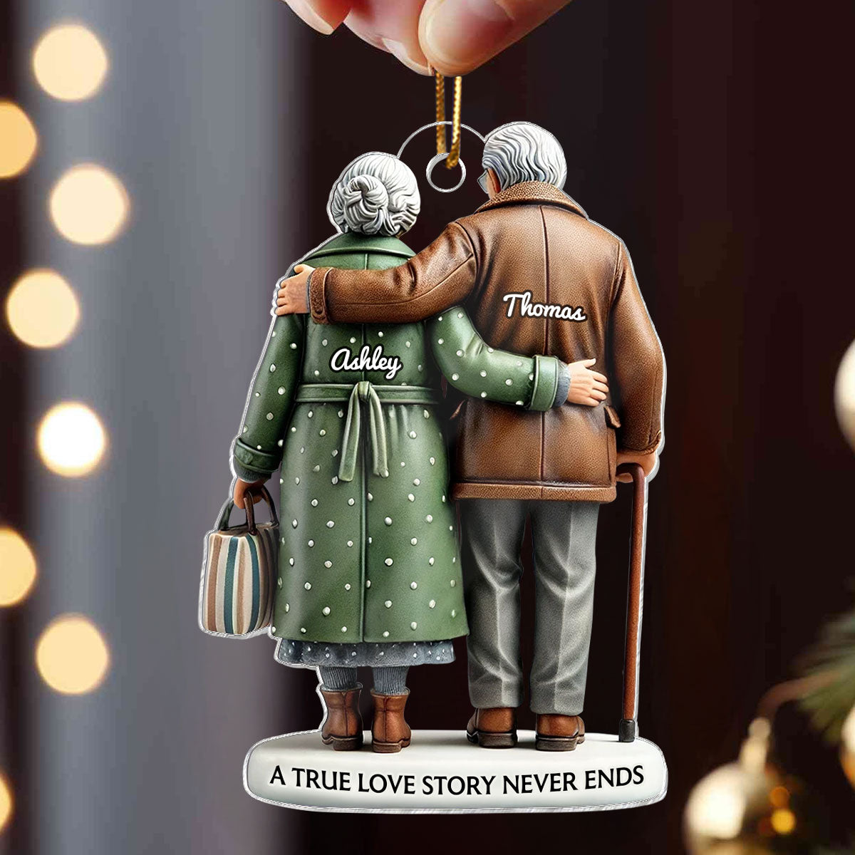 3D Effect Old Couple Embracing Personalized Acrylic Ornament, Heartfelt Keepsake, Gift For Couple, For Him, For Her, Husband, Wife