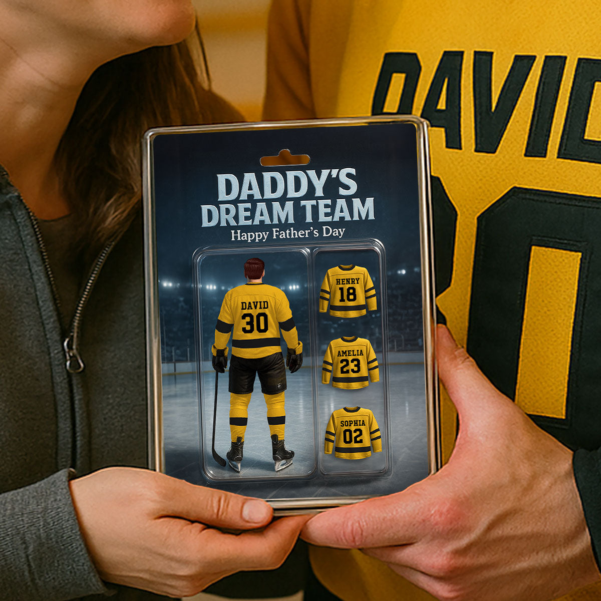The Best Hockey Dad Ever With Kids' Names Custom Figure Personalized Acrylic Block Plaque, 2025 Gift For Him, For Dad