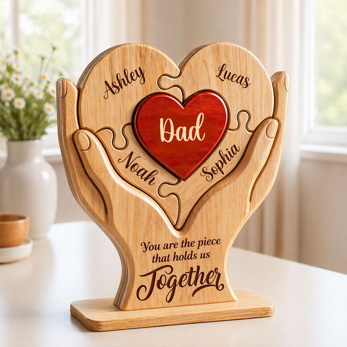 Dad The Piece That Holds Us Together - Personalized 2-Layered Wooden Plaque - Gift for Dad, Husband