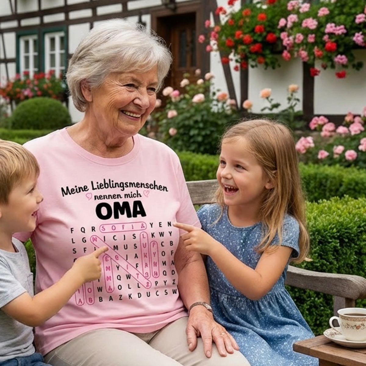 Meine Lieblingsmenschen nennen mich Oma Wortsuchrtsel – Personalisiertes Shirt – Geschenk fr Oma